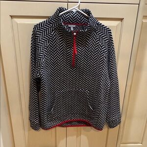 Talbots Women's Black and White Chevron Sweatshirt with Red Accents